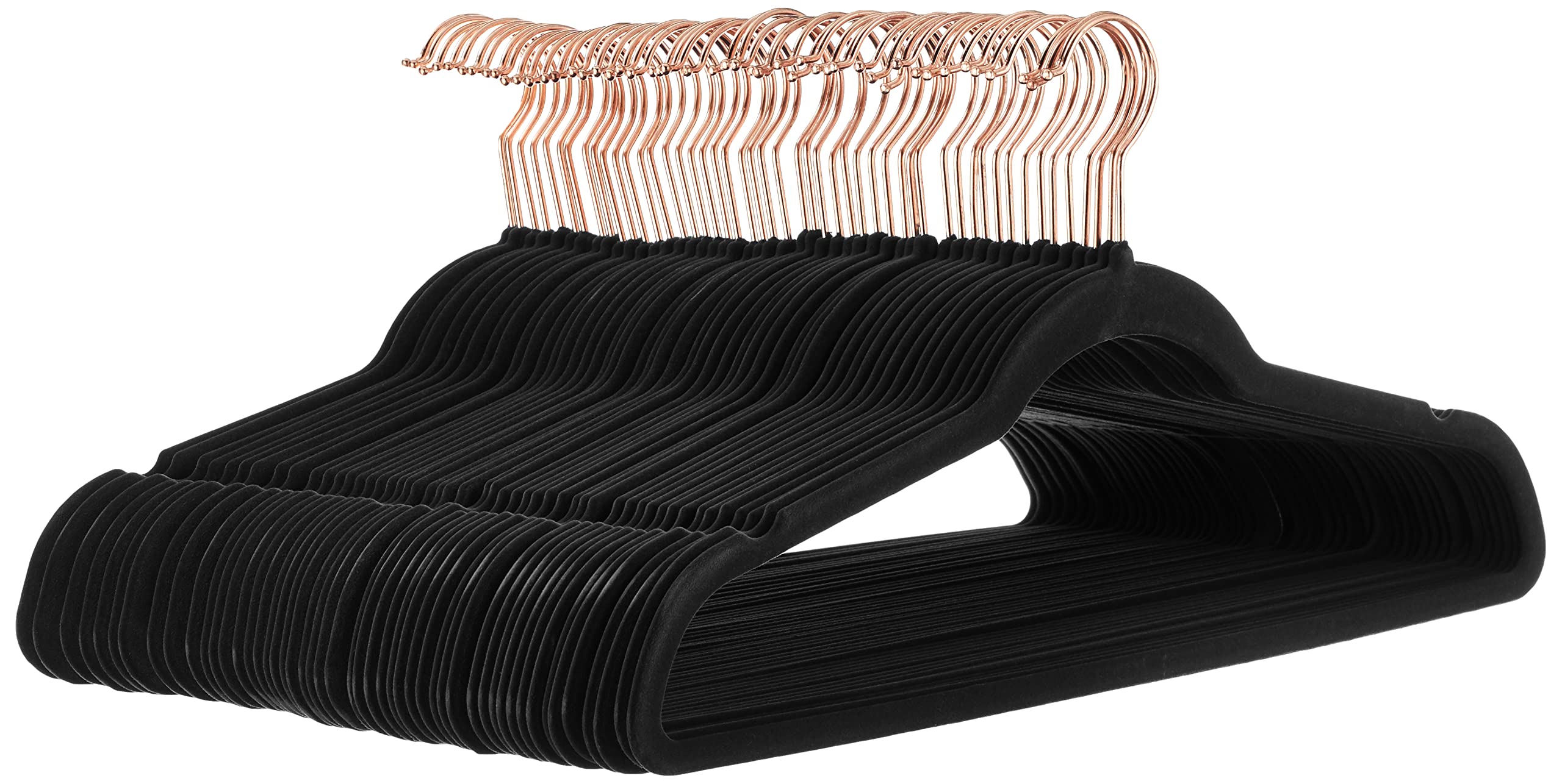 Amazon Basics Slim, Velvet, Non-Slip Suit Clothes Hangers, Pack of 50, Black